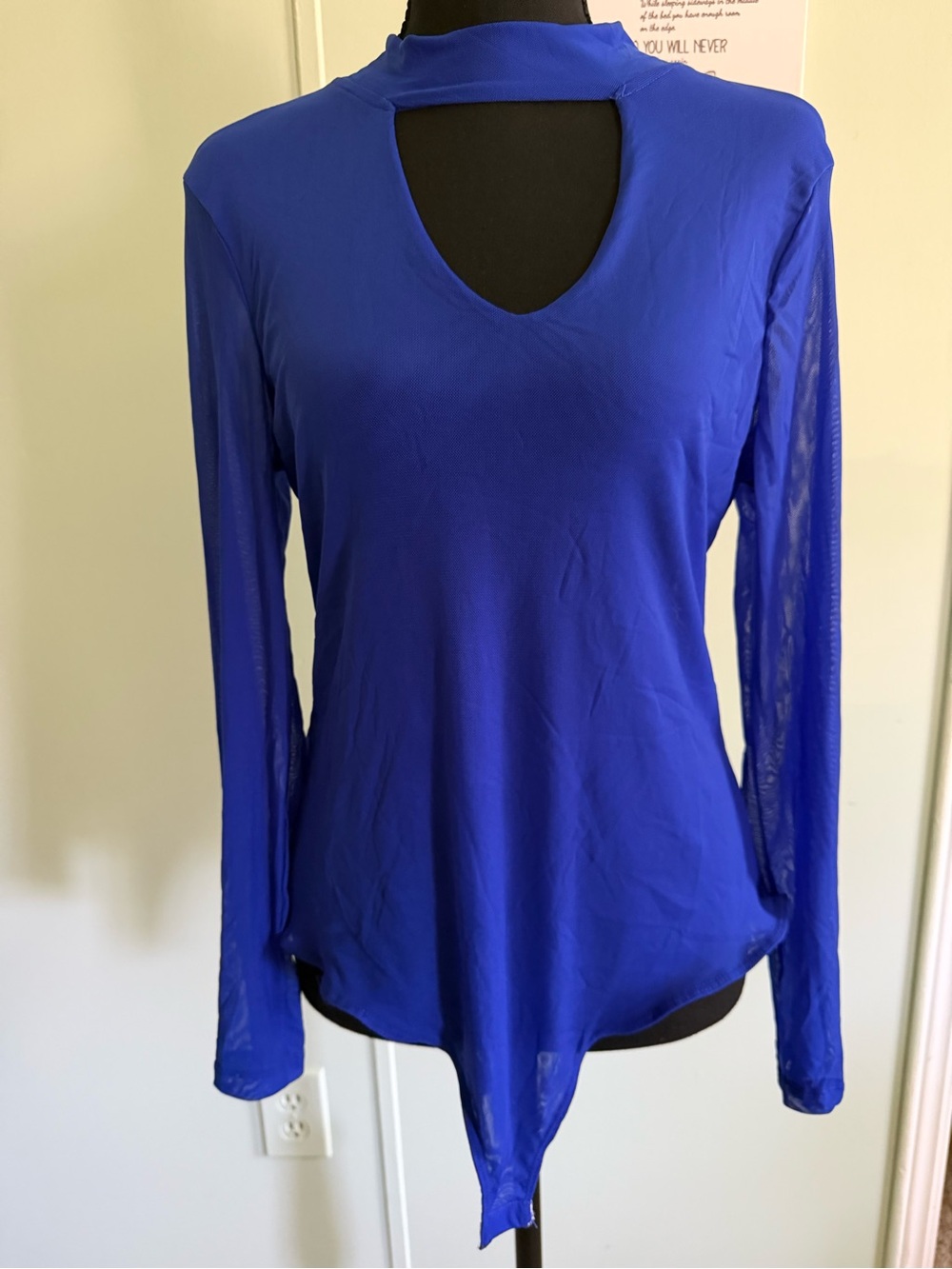 Blue Long-Sleeve Keyhole Women's Bodysuit. Size 1x